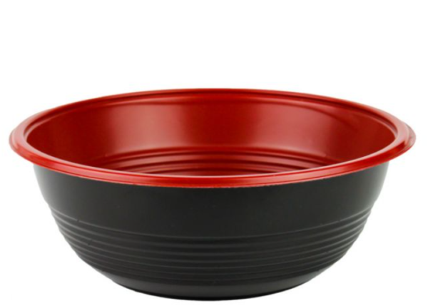 32 oz Black and Red Microwavable Teriyaki Bowl - 300/Case